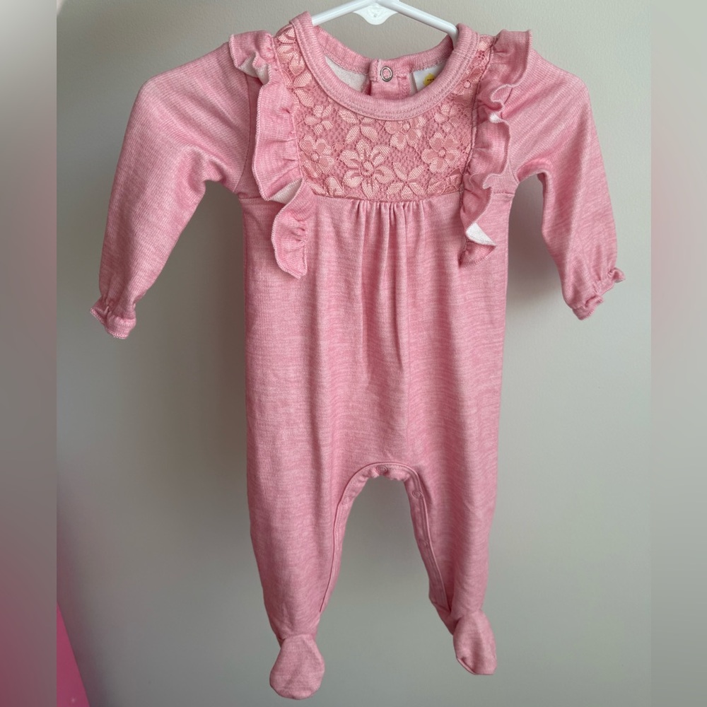 Little Chickadees Pink Ruffled Lace Baby One Piece - 3 months Perfect